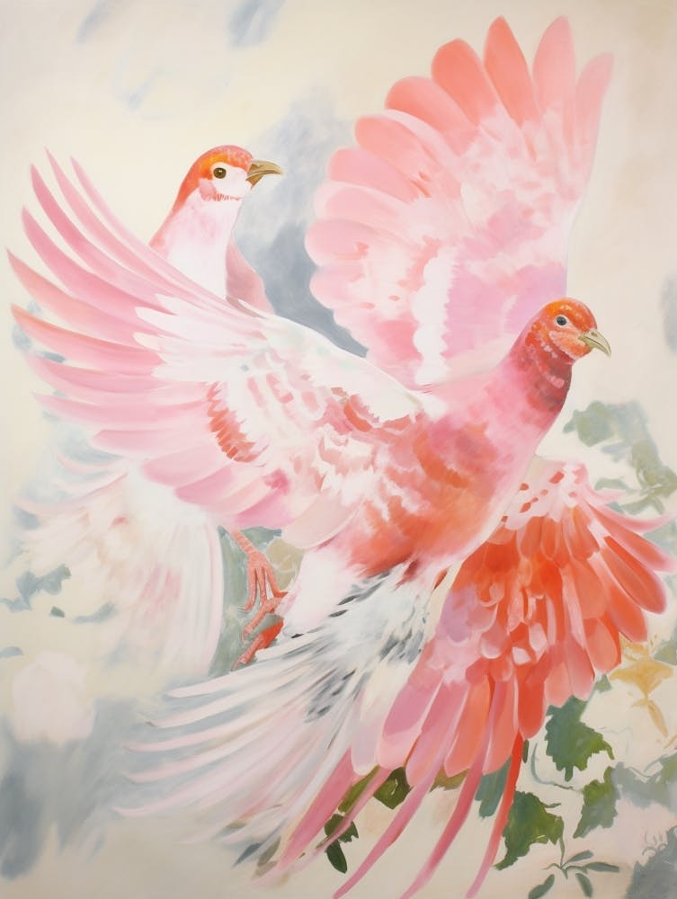 Pink Ethereal Bird Painting Pheasant 3