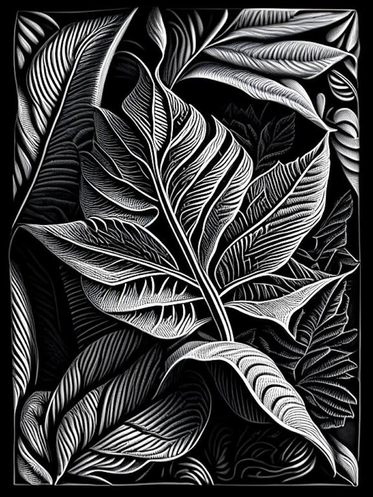 Coffee Leaf Linocut
