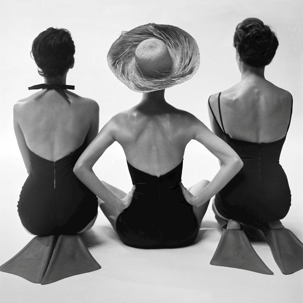 Three Women In Swimsuits, Vintage Fashion Black and White Old Photo