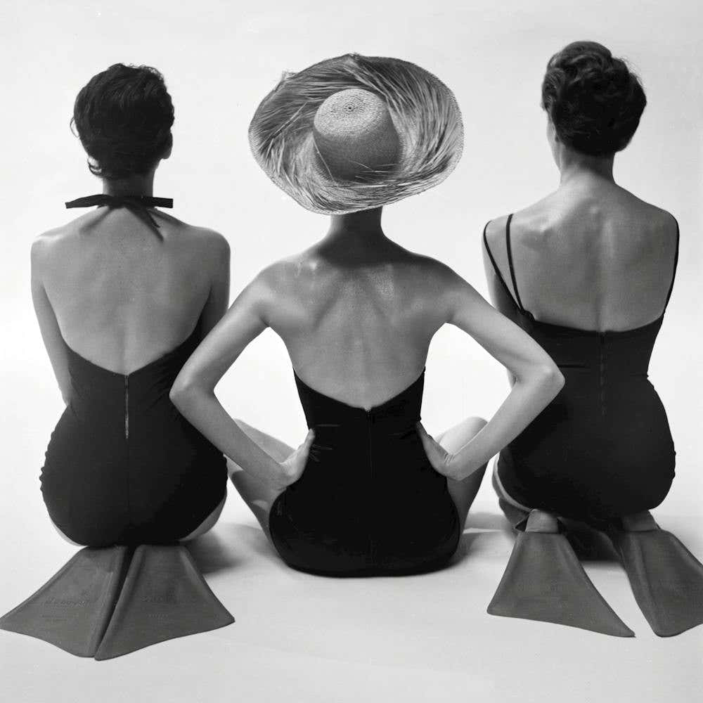 Three Women In Swimsuits, Vintage Fashion Black and White Old Photo