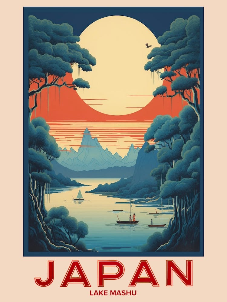 Lake Mashu, Visit Japan Vintage Travel Art 1