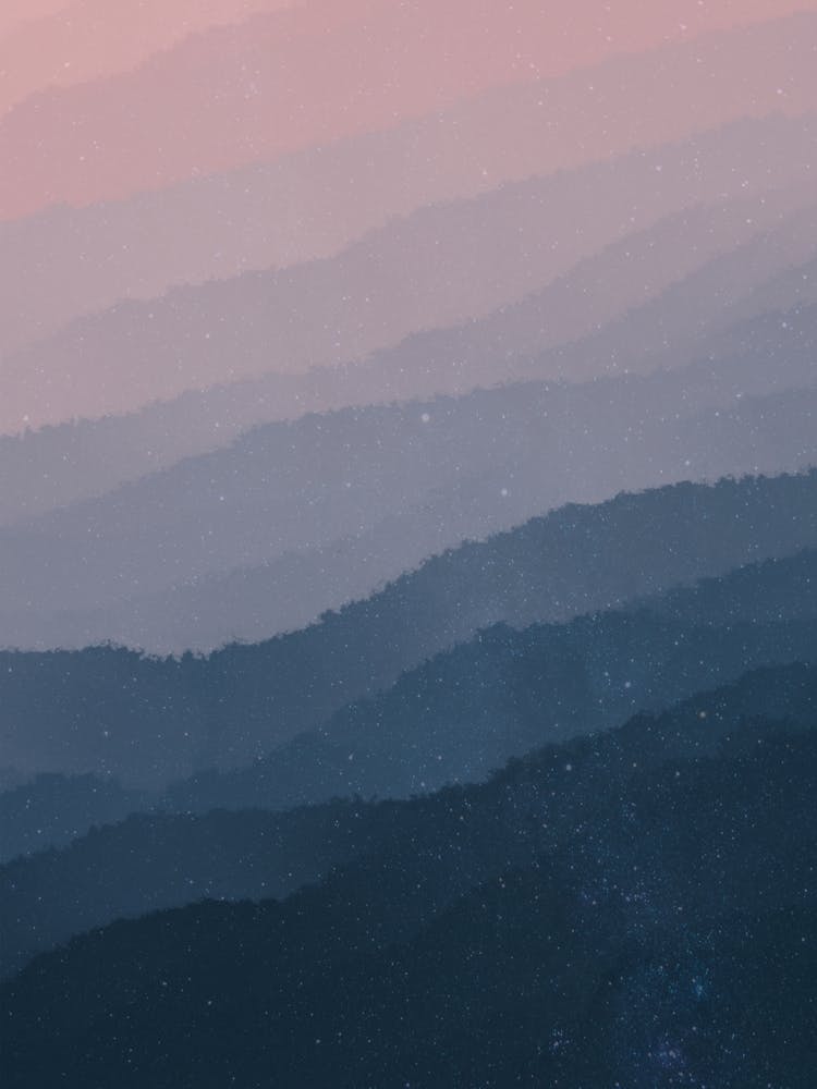 Minimal art abstract watercolor painting purple blue waves early morning