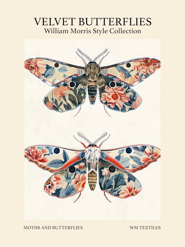 Velvet Butterflies Collection Moths And Butterflies William Morris Style 2
