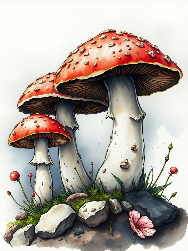 Watercolor Illustration Of Mushrooms