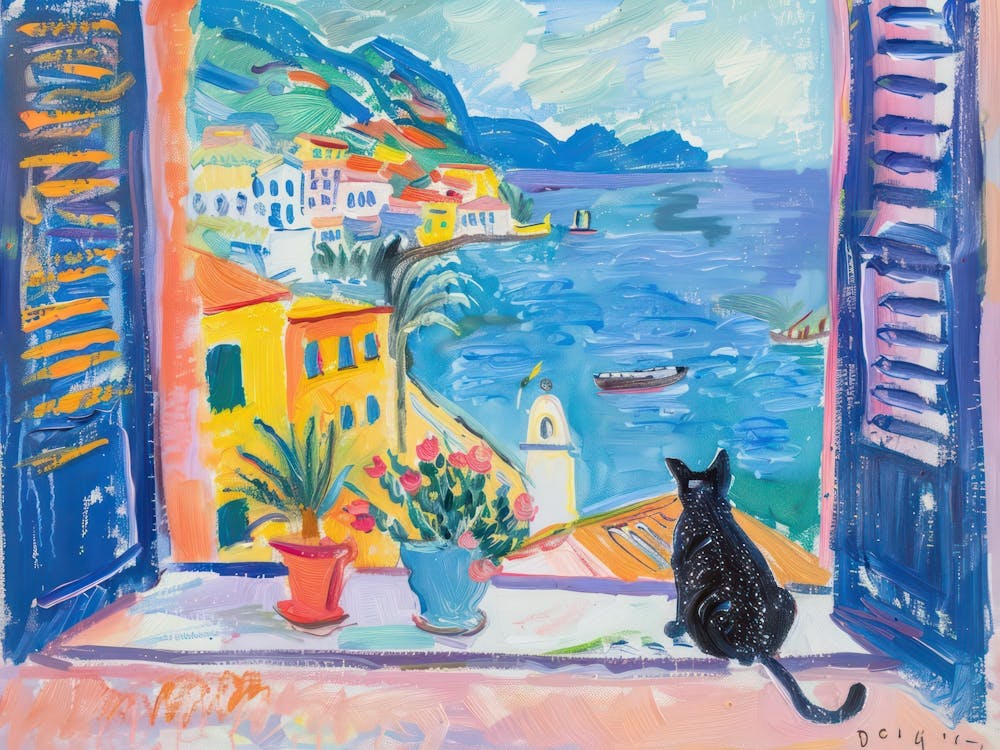 Matisse Style Cat On A Window Positano