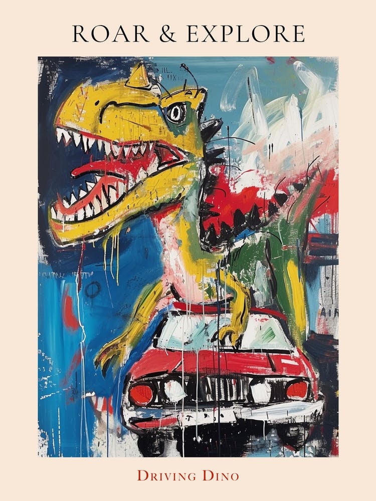 Dinosaure Abstrait Éclaboussure de Peinture Dans une Voiture 2 Affiche