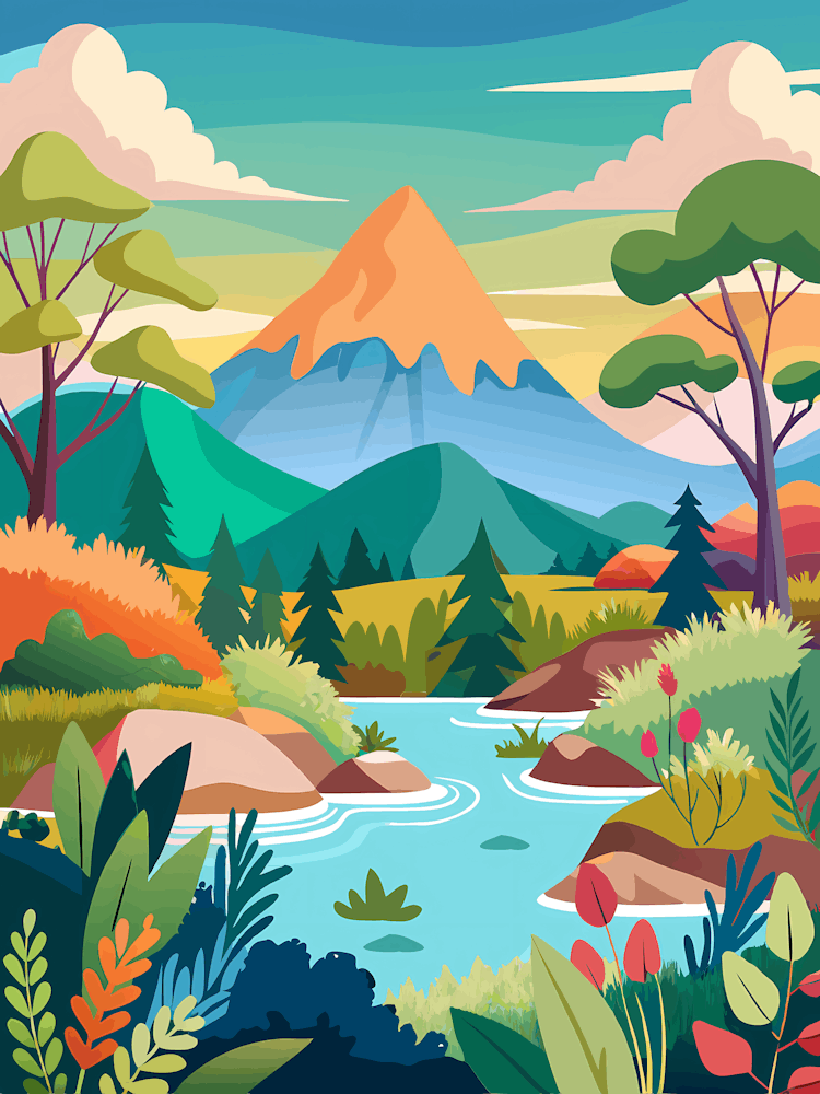 Landscape With Mountains And River