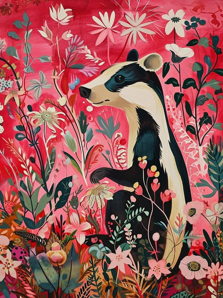 Floral Animal Painting Badger 3