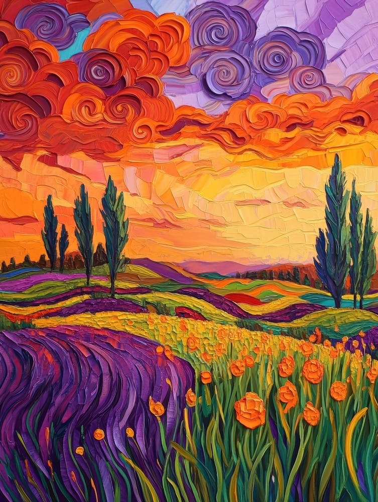 Sunset Over Lavender Fields