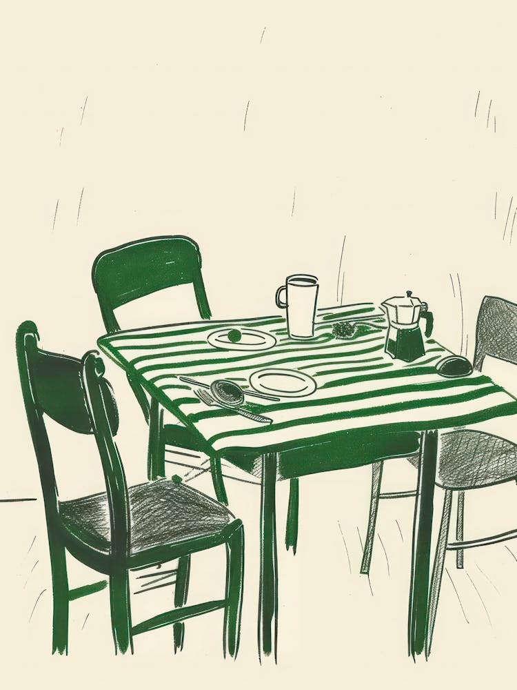 Frühstück In Ibiza Grüne Strichzeichnung Illustration