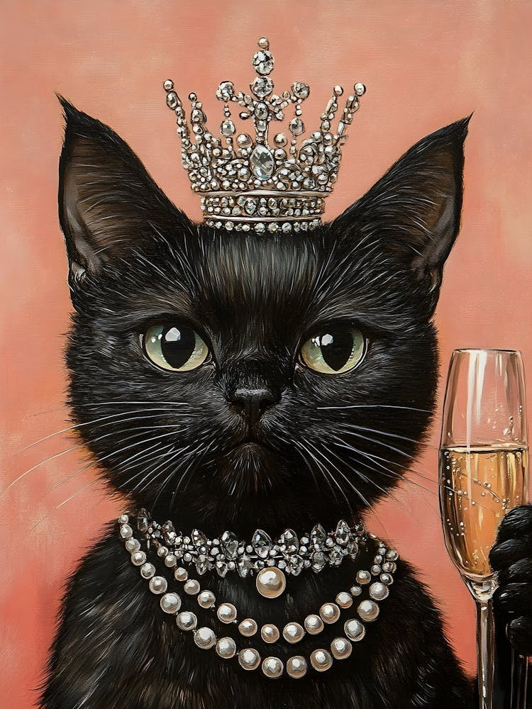 Royal Black Cat With Champagne 2