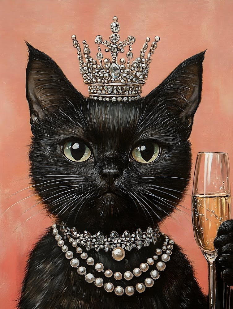 Royal Black Cat With Champagne 2