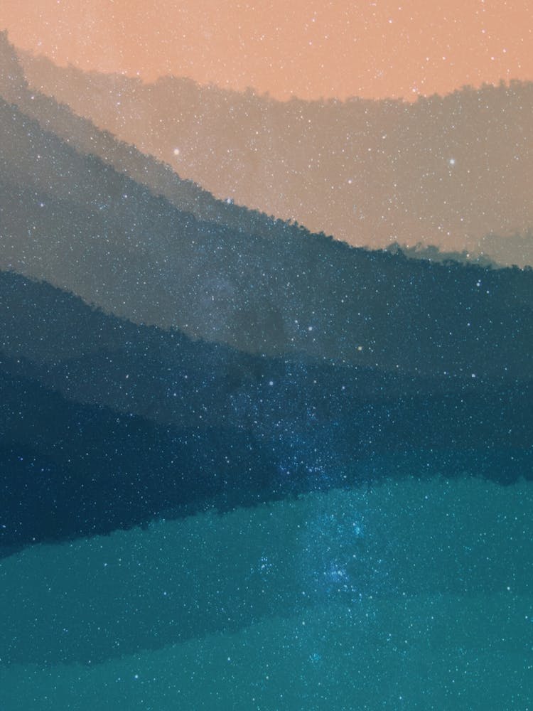 Minimal art abstract watercolor painting of blue hills in the afternoon