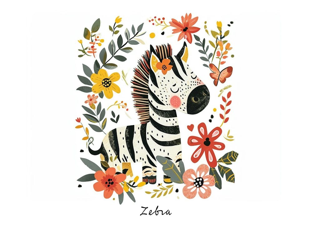 Little Floral Zebra 2 Poster