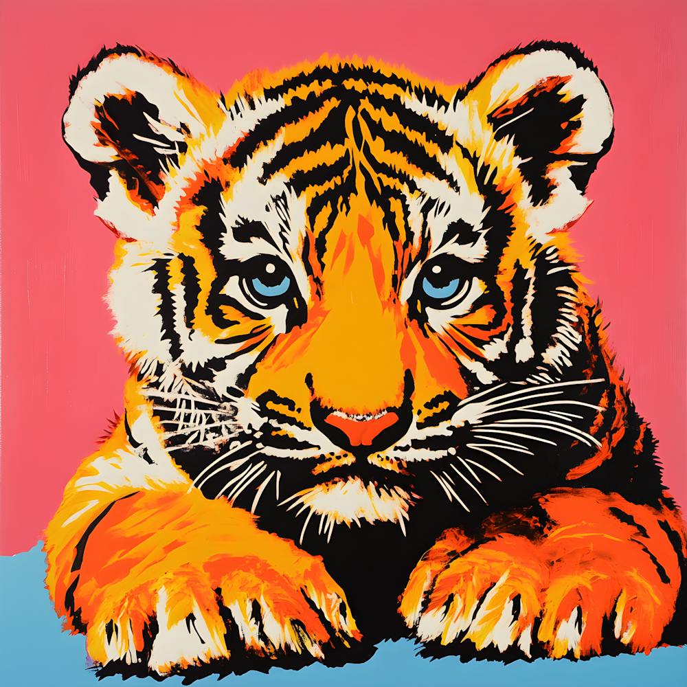 Colorful Tiger Cub Bold Pop Art Animal Wall Decor Vibrant Jungle Wildlife
