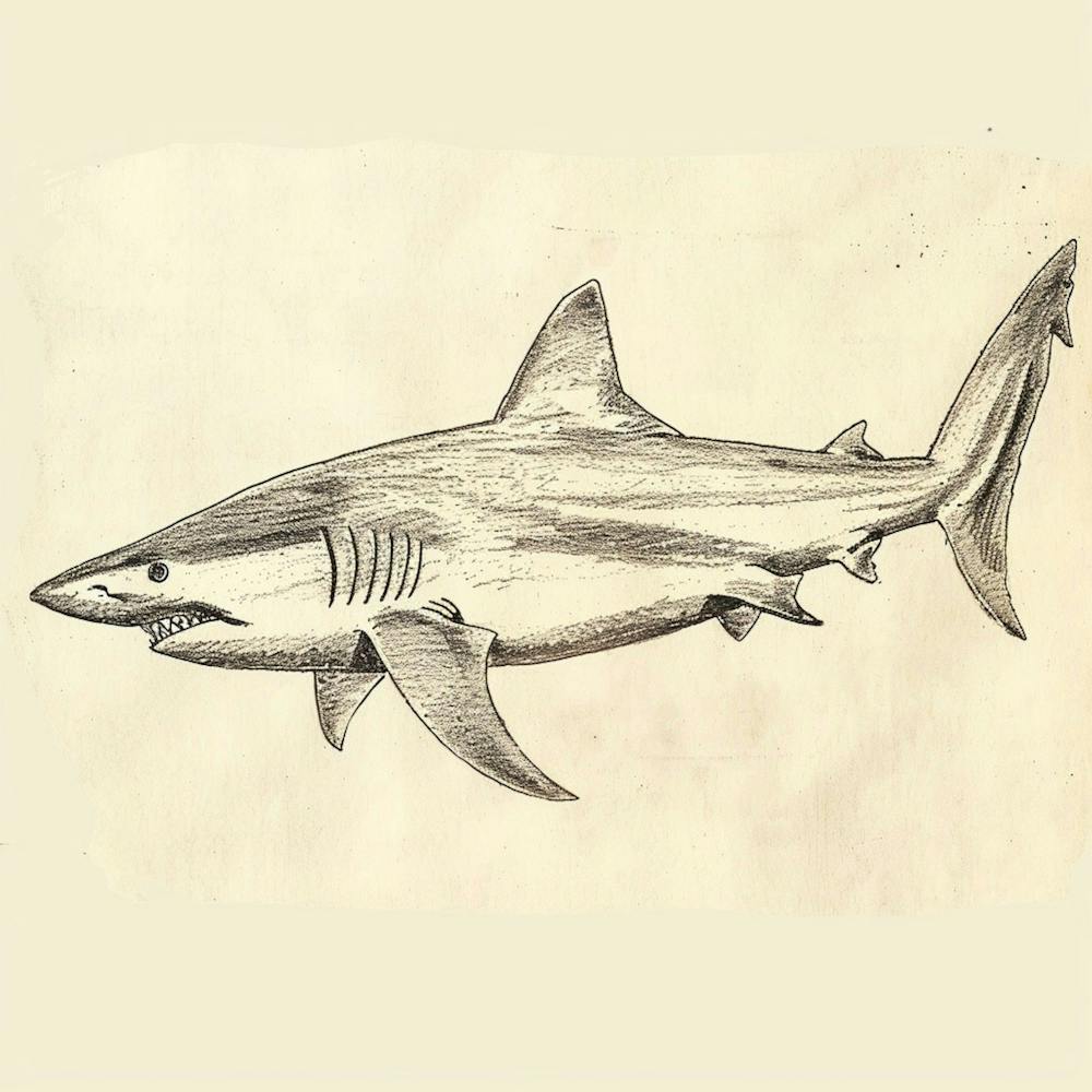 Vintage Shark Pencil Illustration 3