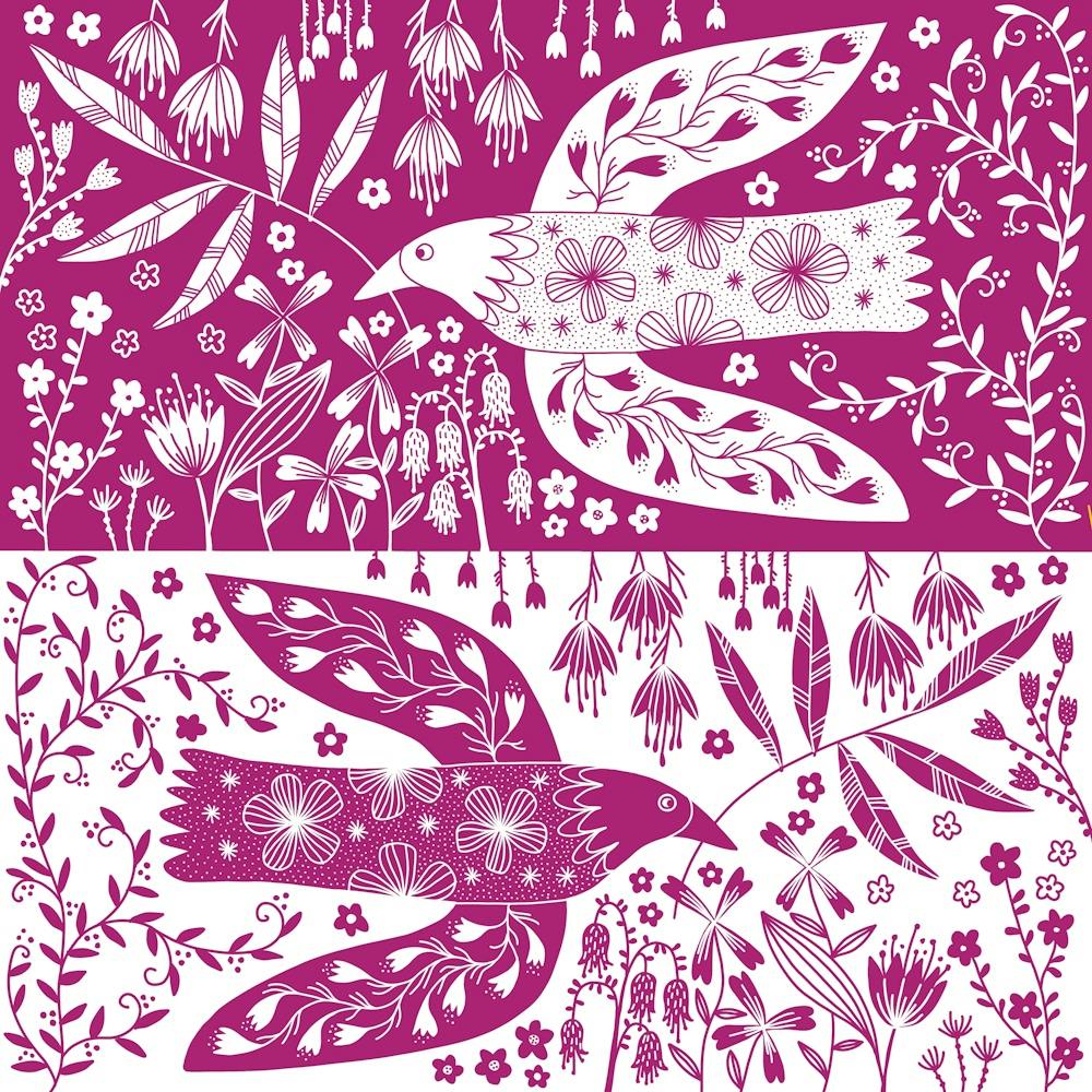 Peace Doves And Flowers Magenta Pink