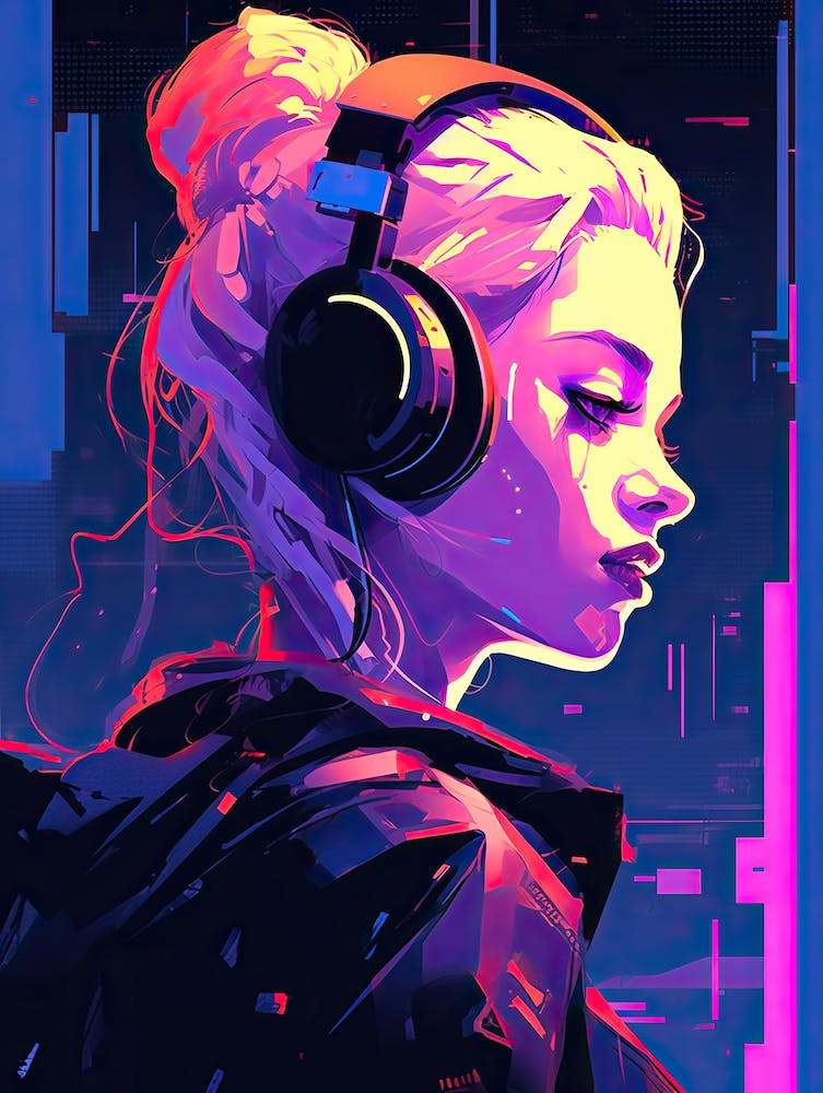 Jeune fille au casque, Art néon