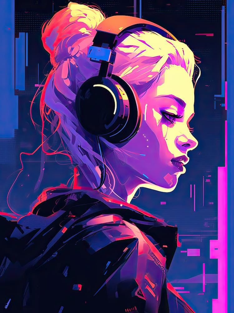 Girl With Headphones, Neon art