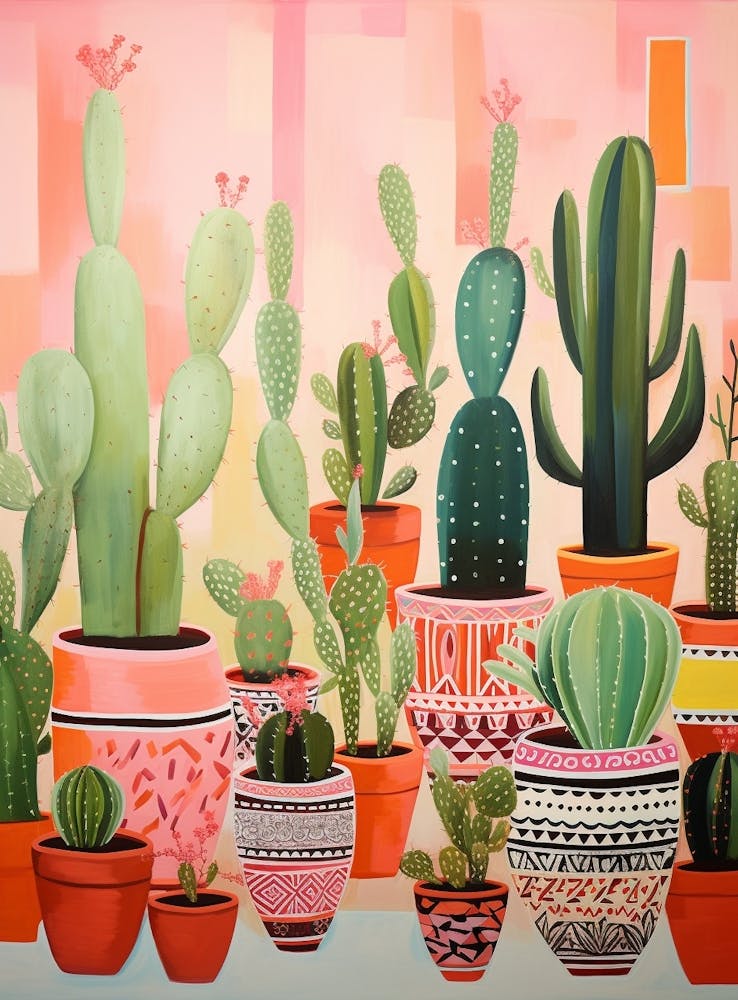 Green And Pink Cactus Still Life 3