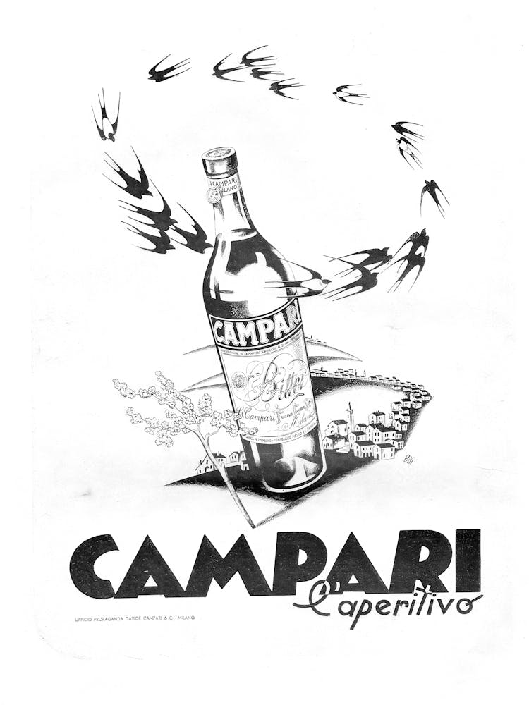 Campari Cocktails Bar Retro Italian Poster