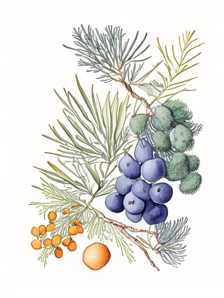 Juniper Berry Spices And Herbs Pencil Illustration 4