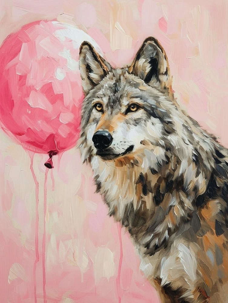 Cute Timber Wolf 1 With Balloon