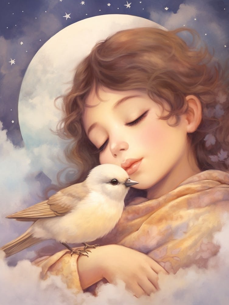 Girl With Nestling In Clouds