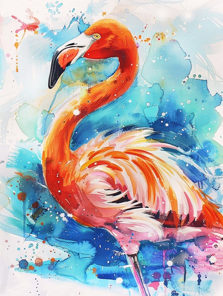 Flamingo Colourful Watercolour 2