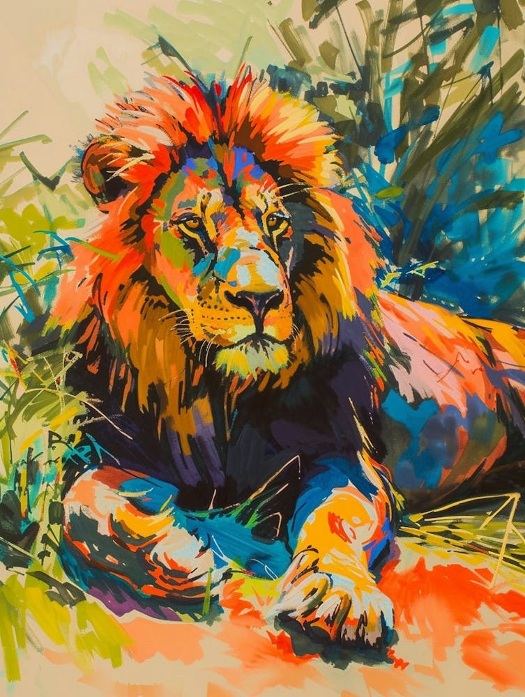 Masai Lion Resting In The Sun Fauvist Painting 3