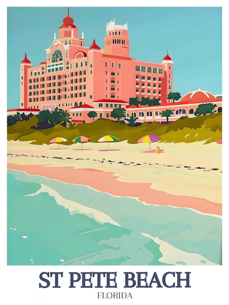 St Pete Beach Reiseposter Don Cesar Hotel Pass A Grille Beach Wandkunst Don Cesar Florida Don Cesar St Pete St Petersburg Florida Kunst