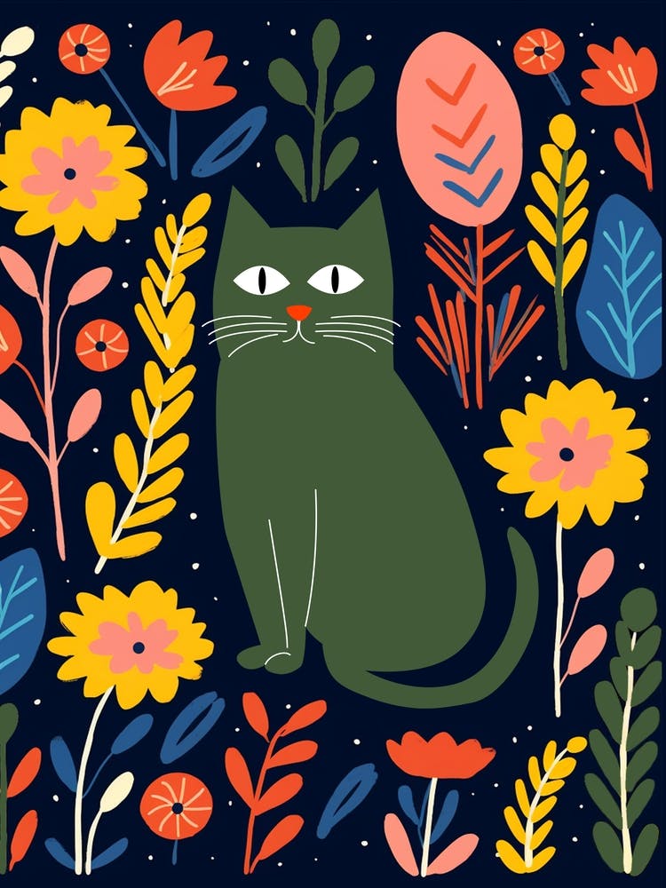 Cat With Flowers