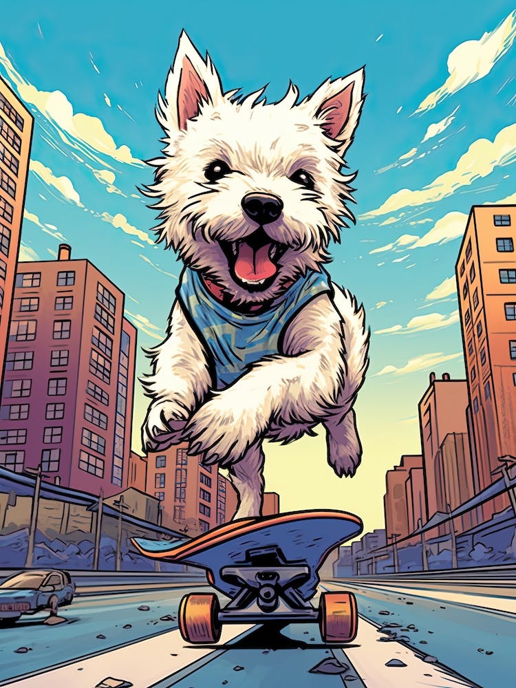 West Highland White Terrier (Westie) Dog Skateboarding Illustration 4