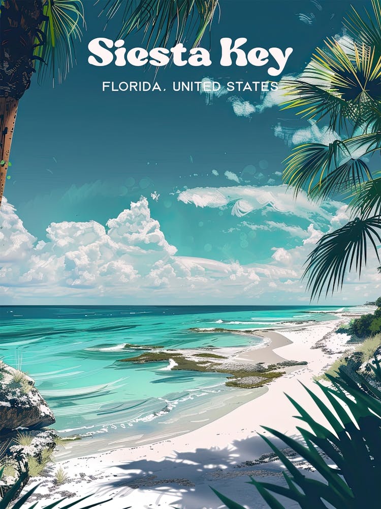 Siesta Key Florida Vacation Beach Travel Art Illustration