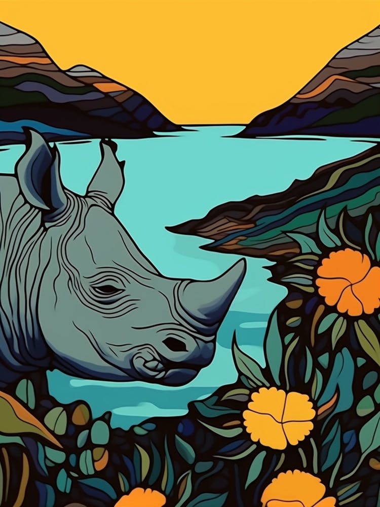 Simple Line Rhino Illustration 3