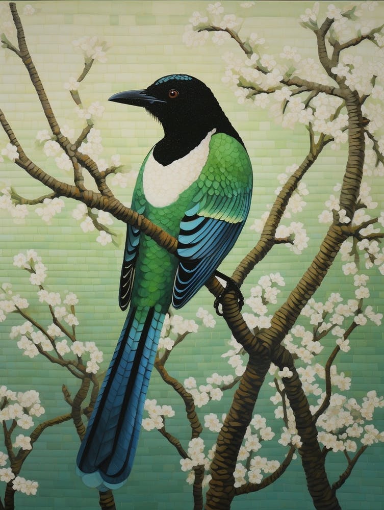 Ohara Koson Inspired Bird Painting Magpie 1