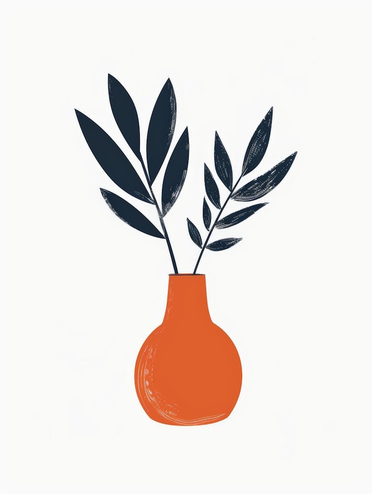 Orange Vase With Leaves