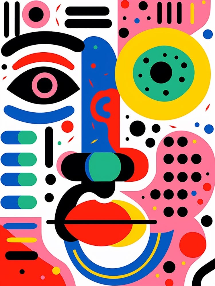 Geometric Abtract Pink Green & Blue Face