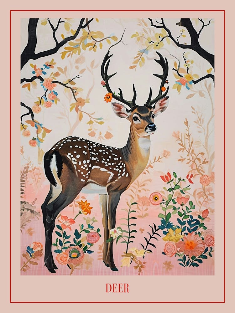 Floral Animal Painting Deer 3 Poster