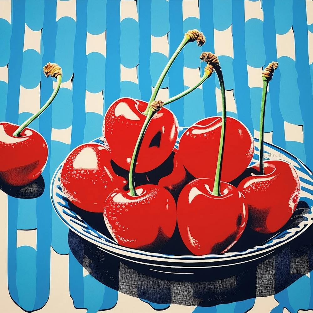 Kirschen Pop-Art Blaues Schachbrett 3