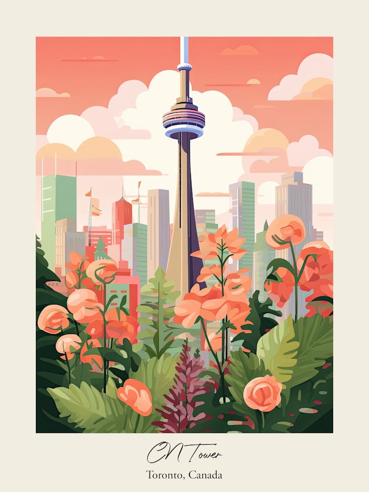 Cn Tower   Toronto, Canada   Cute Botanical Illustration Travel 1 Poster