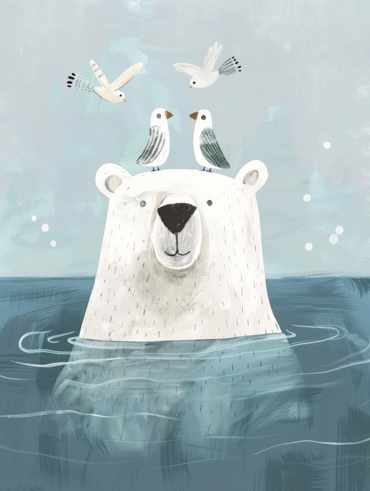 Polar Bear With Birds 1