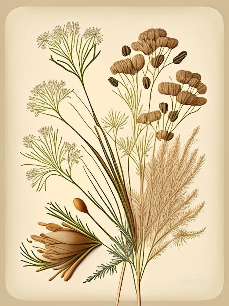 Caraway Spices And Herbs Retro Drawing 3