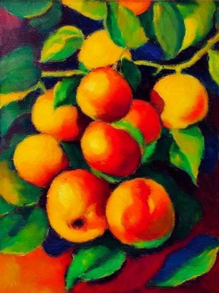 Nectarine Fruit Vibrant Matisse Inspired Painting Fruit