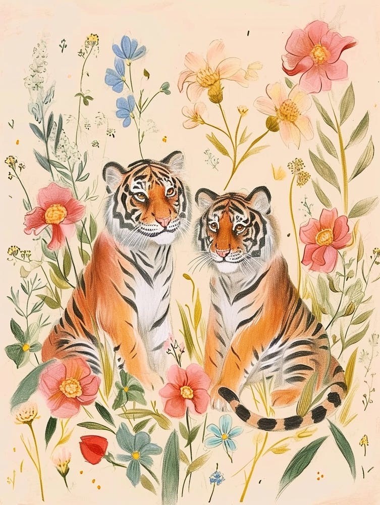 Folksy Florale Tierzeichnung Tiger 8