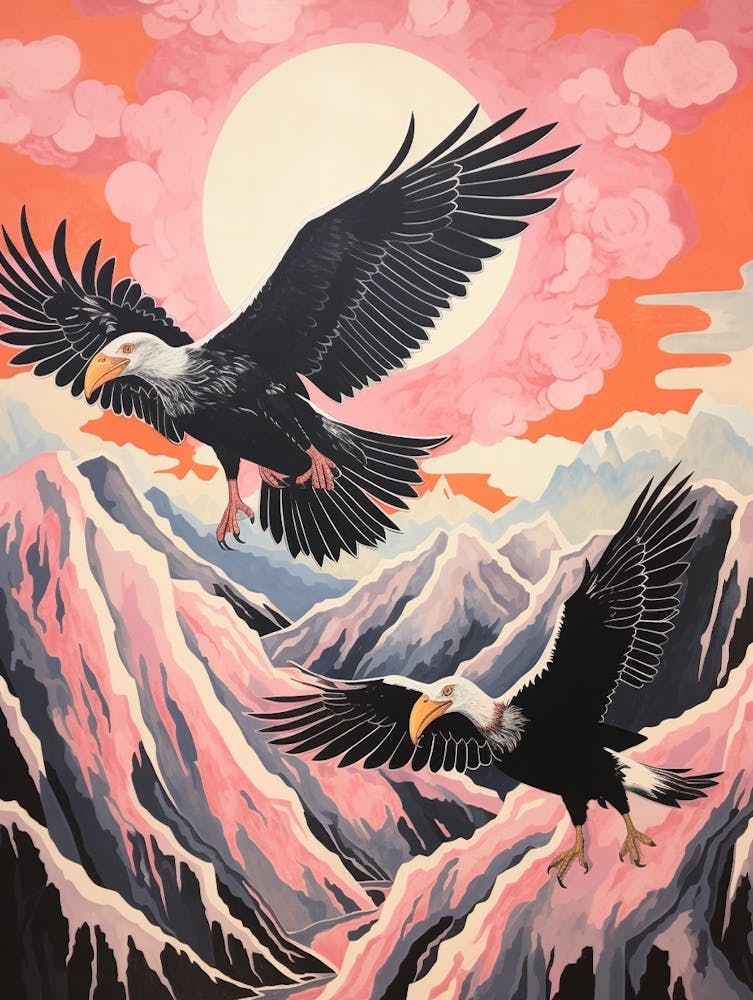 Vintage Japanese Inspired Bird Print California Condor 2