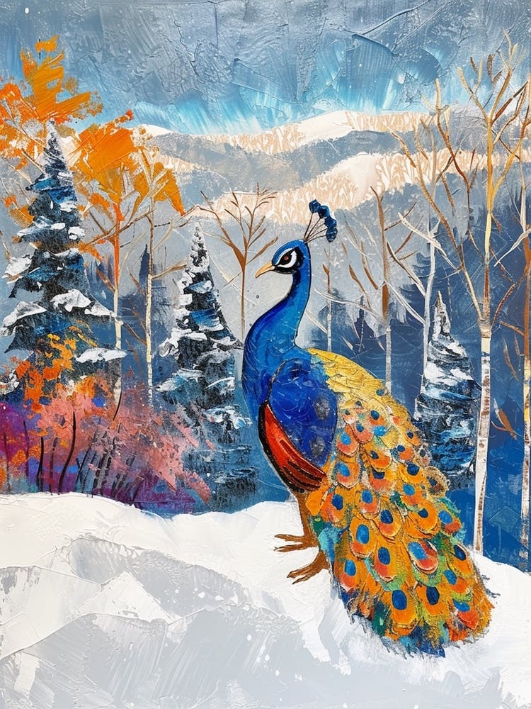 Peacock In A Winter Setting Painting 3
