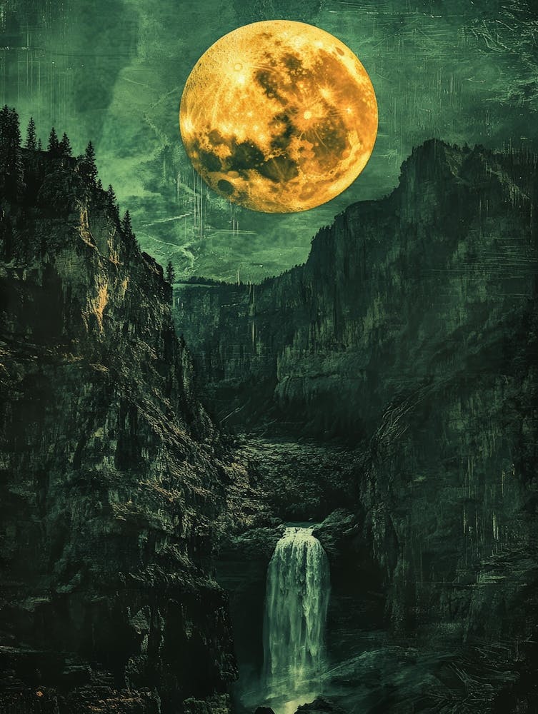 Vollmond über Wasserfall 1