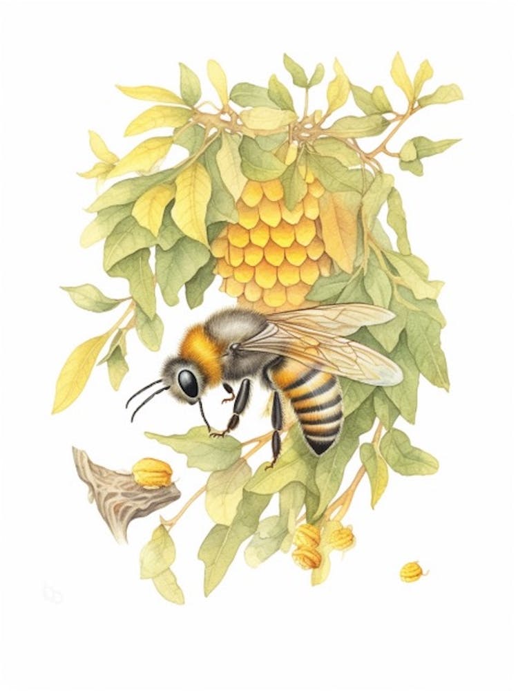 Uropean Wool Carder Bee Beehive Watercolour Illustration 1