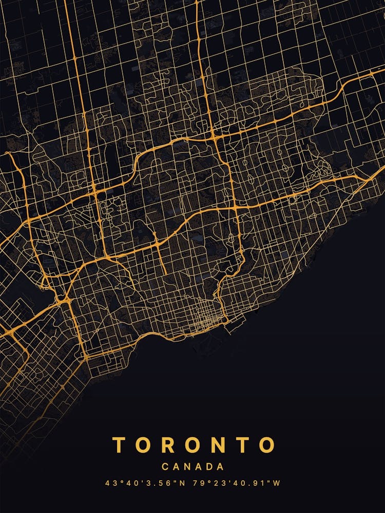 Toronto Ontario Canada Black And Gold Map